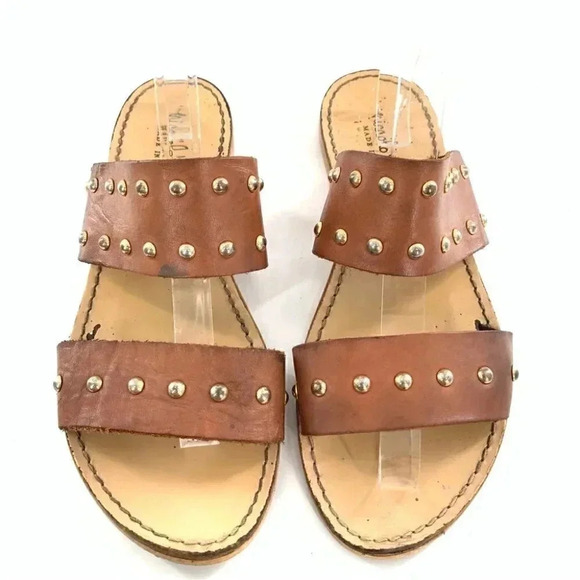 niccolo vacari womens sandals 10 brown Italian leather straps studded slides - Picture 12 of 12